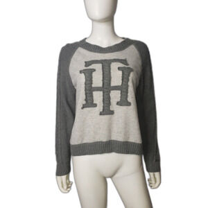 TOMMY HILFIGER Gray Monogram Logo Sweater Womens Size Large